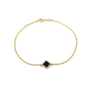 Gold Tone Black Onyx Clover Bracelet
